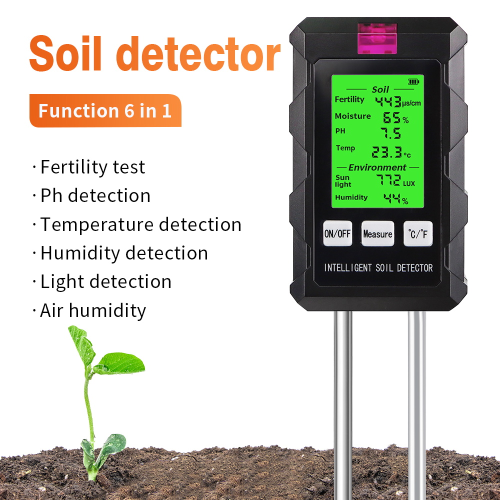 Ph Meter Digital Water Tester - 6-in-1 digitale bodemtester Multifunctionele bodem PH-detector